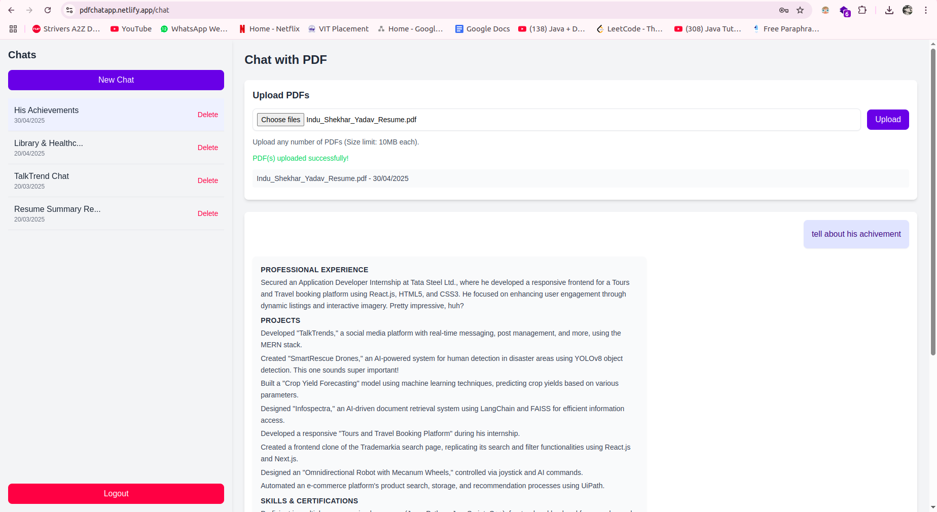 PDFChatApp Screenshot